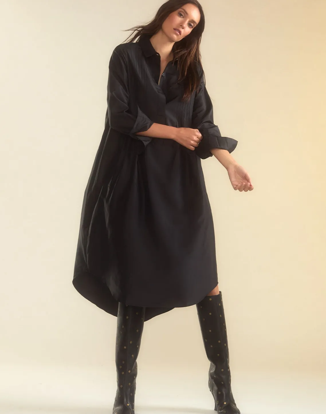 Cynthia Rowley Undercover Silk Taffeta Shirt Dress BLACK Clearance