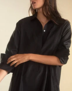 Cynthia Rowley Undercover Silk Taffeta Shirt Dress BLACK Clearance