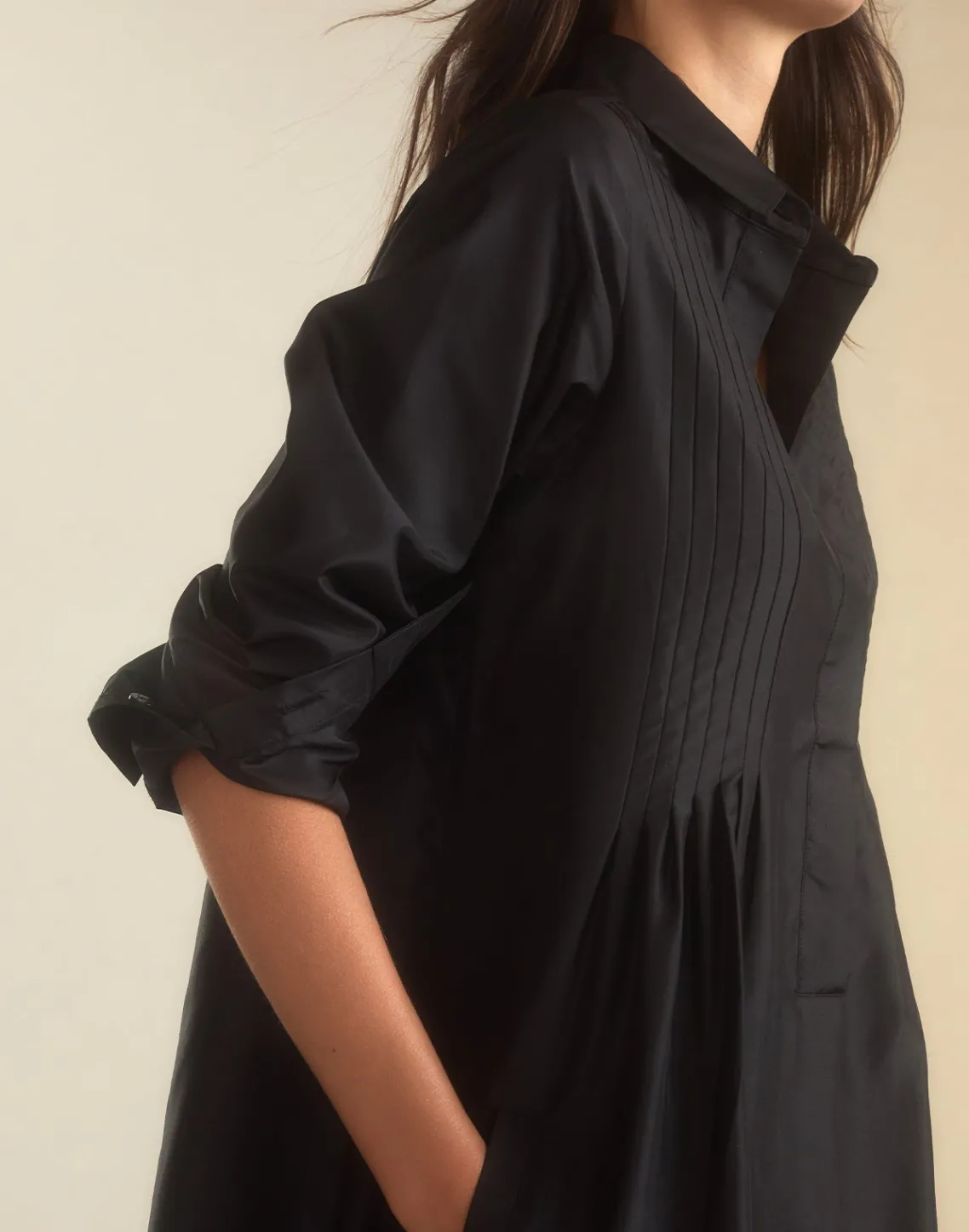 Cynthia Rowley Undercover Silk Taffeta Shirt Dress BLACK Clearance