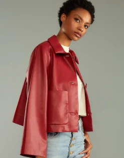 Cynthia Rowley Vegan Leather Jacket Red Best