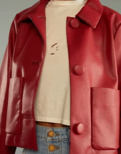 Cynthia Rowley Vegan Leather Jacket Red Best