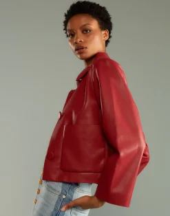 Cynthia Rowley Vegan Leather Jacket Red Best
