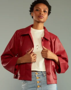 Cynthia Rowley Vegan Leather Jacket Red Best