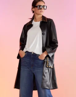 Cynthia Rowley Vegan Studded Leather Coat BLACK Best