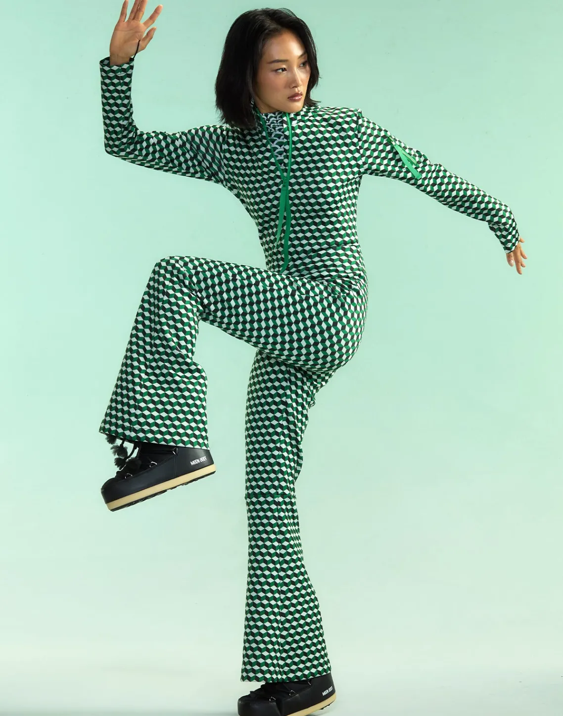 Cynthia Rowley Water Repellent Bonded Jumpsuit GRNMT Fashion