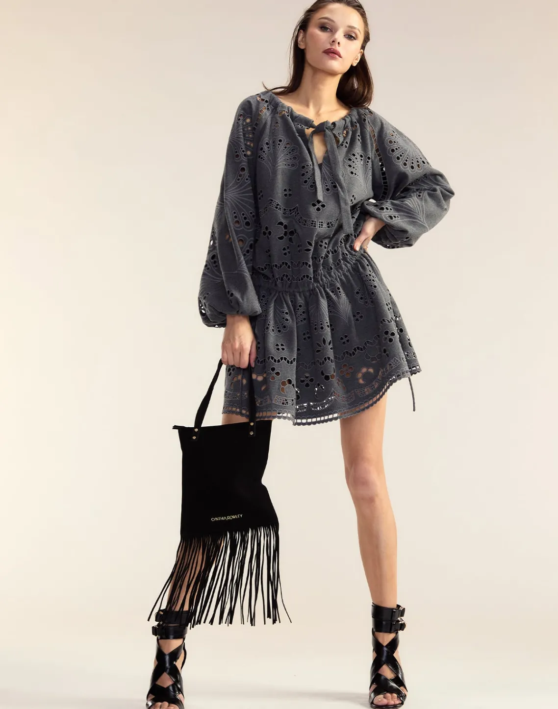 Cynthia Rowley Wellesley Embroidered Dress HGREY Clearance