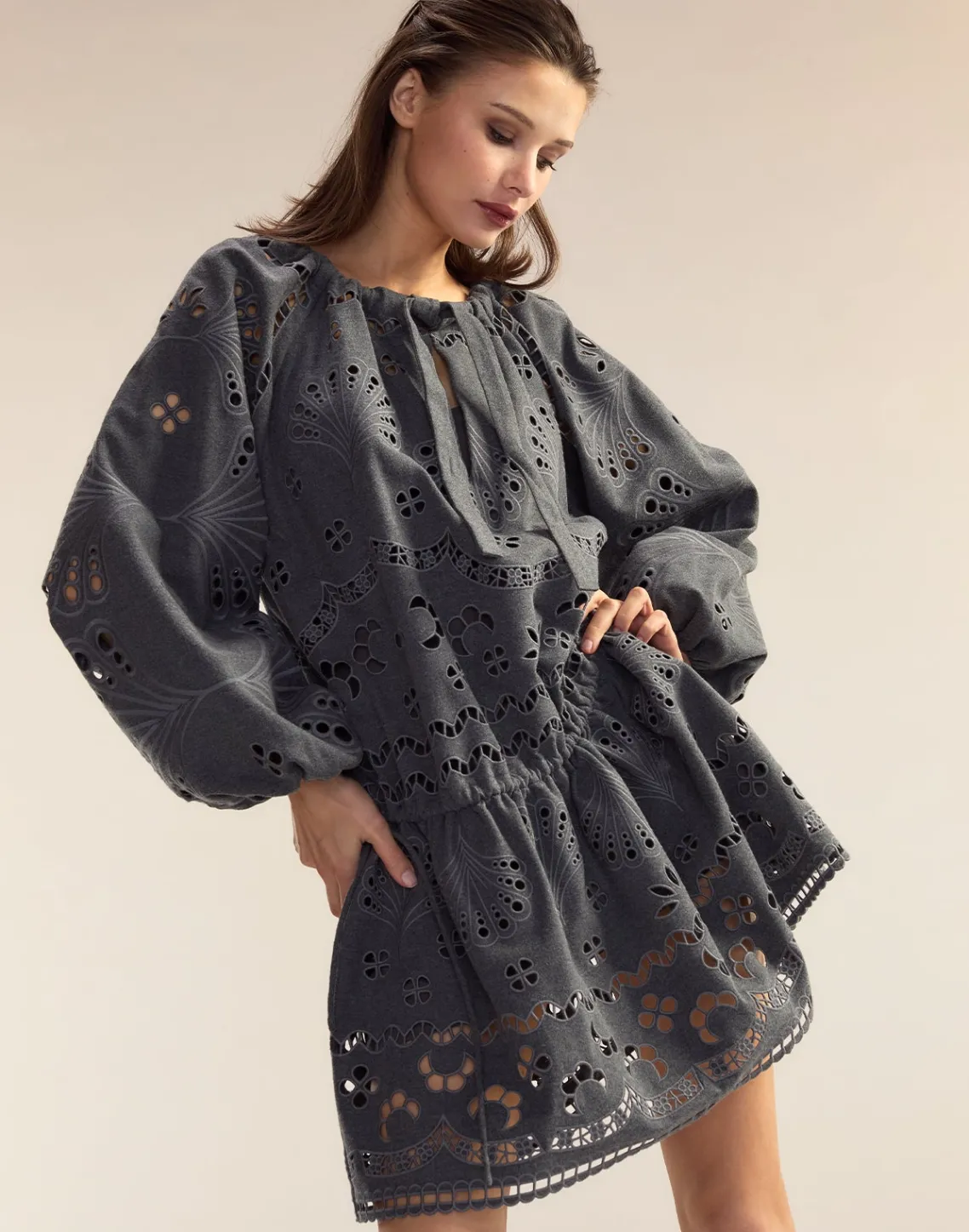 Cynthia Rowley Wellesley Embroidered Dress HGREY Clearance