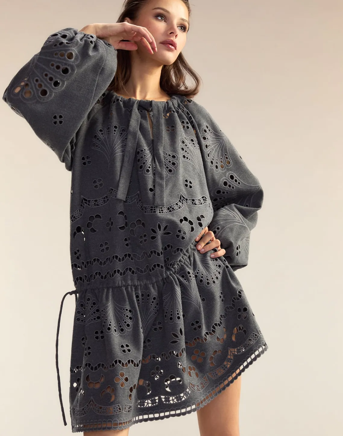 Cynthia Rowley Wellesley Embroidered Dress HGREY Clearance