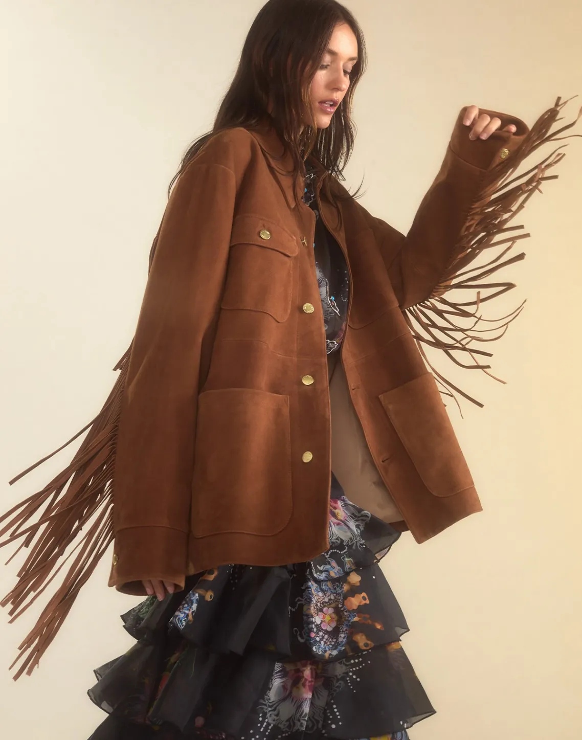 Cynthia Rowley Westward Fringe Suede Jacket BROWN Best
