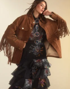 Cynthia Rowley Westward Fringe Suede Jacket BROWN Best