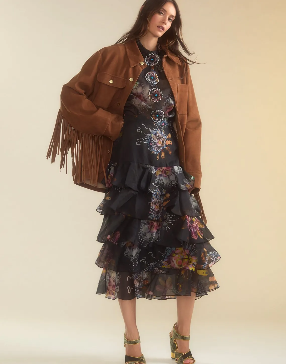 Cynthia Rowley Westward Fringe Suede Jacket BROWN Best