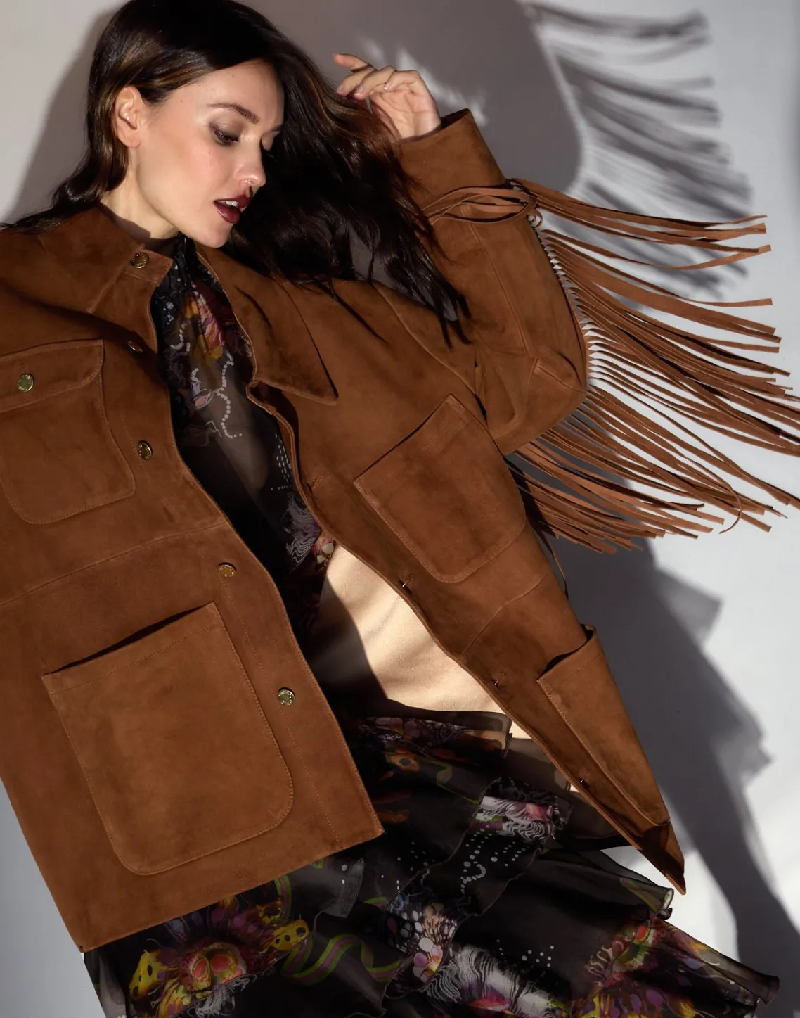 Cynthia Rowley Westward Fringe Suede Jacket BROWN Best