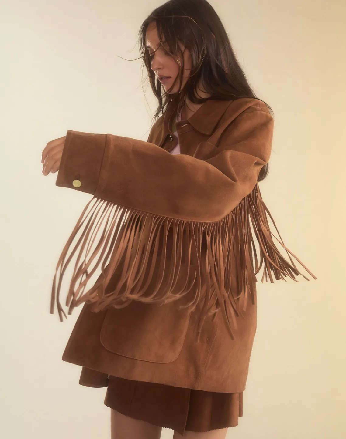 Cynthia Rowley Westward Fringe Suede Jacket BROWN Best