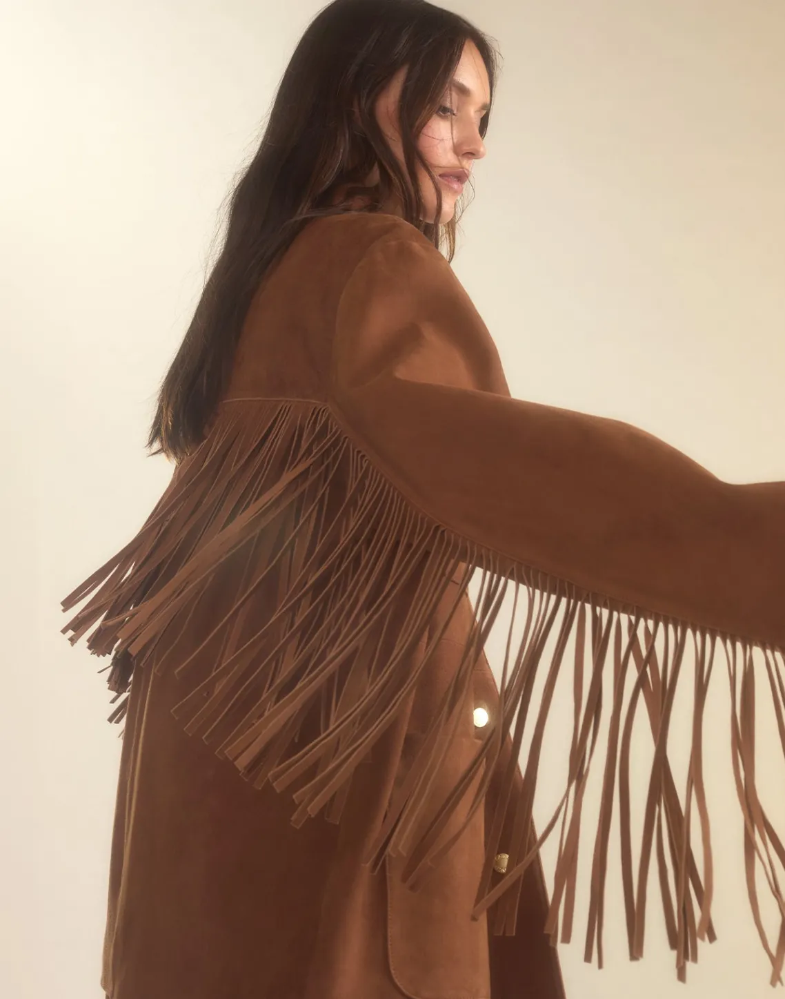 Cynthia Rowley Westward Fringe Suede Jacket BROWN Best
