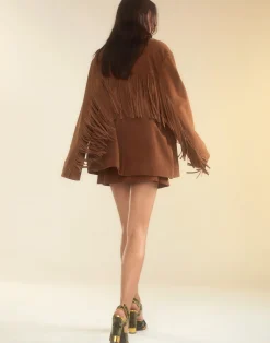 Cynthia Rowley Westward Fringe Suede Jacket BROWN Best