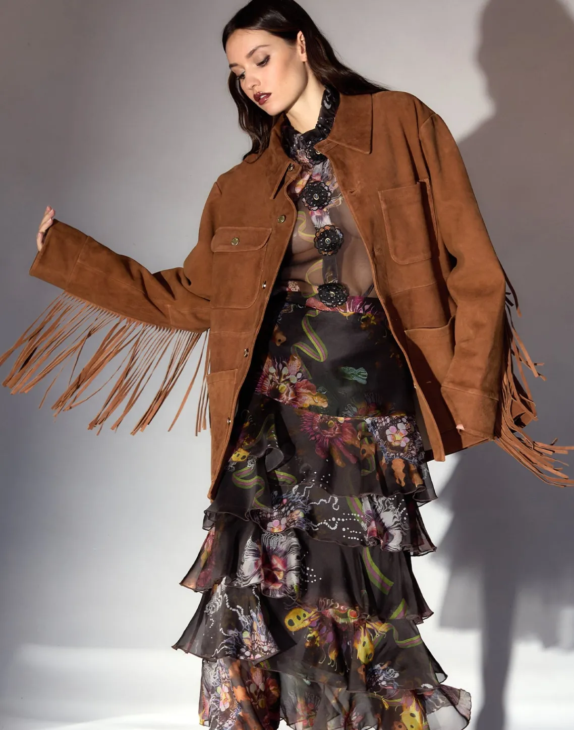 Cynthia Rowley Westward Fringe Suede Jacket BROWN Best