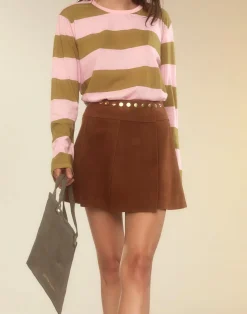 Cynthia Rowley Westward Suede Wrap Skirt BROWN Clearance