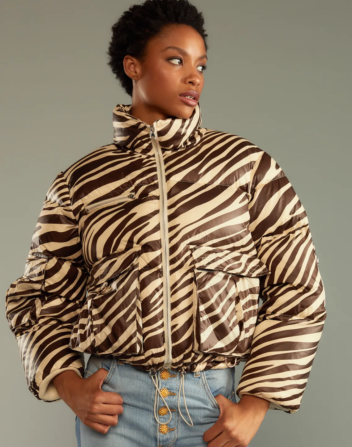 Cynthia Rowley Down Puffer Jacket ZEBRA Fashion
