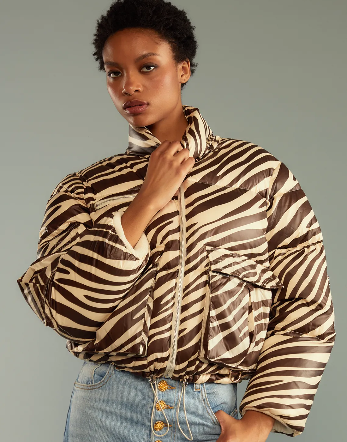 Cynthia Rowley Down Puffer Jacket ZEBRA Fashion